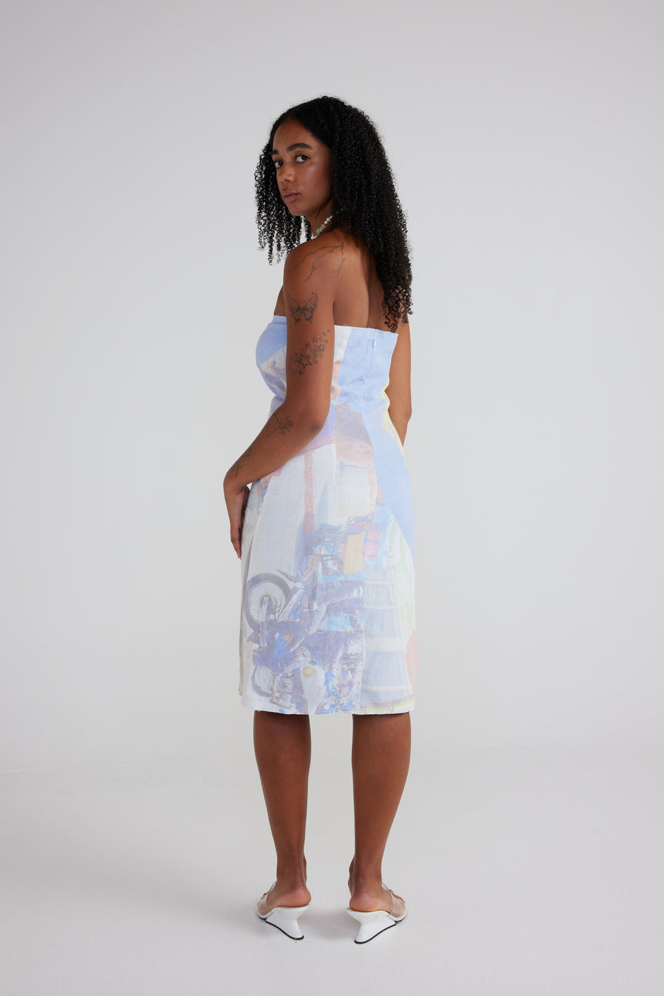 UMA Store Luna Del Pinal hemp strapless dress with digital print 