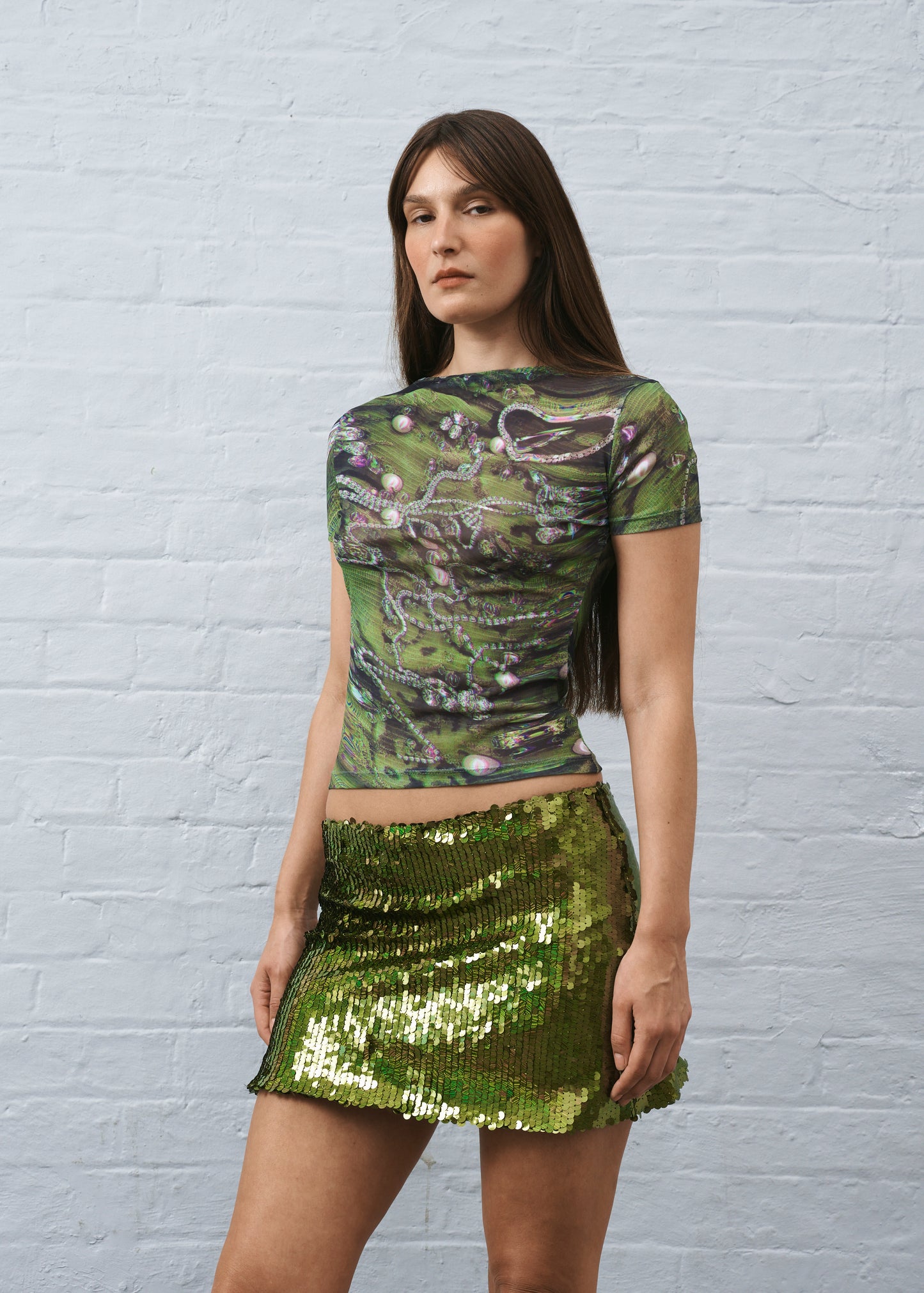 Sequin Mini Skirt Olive