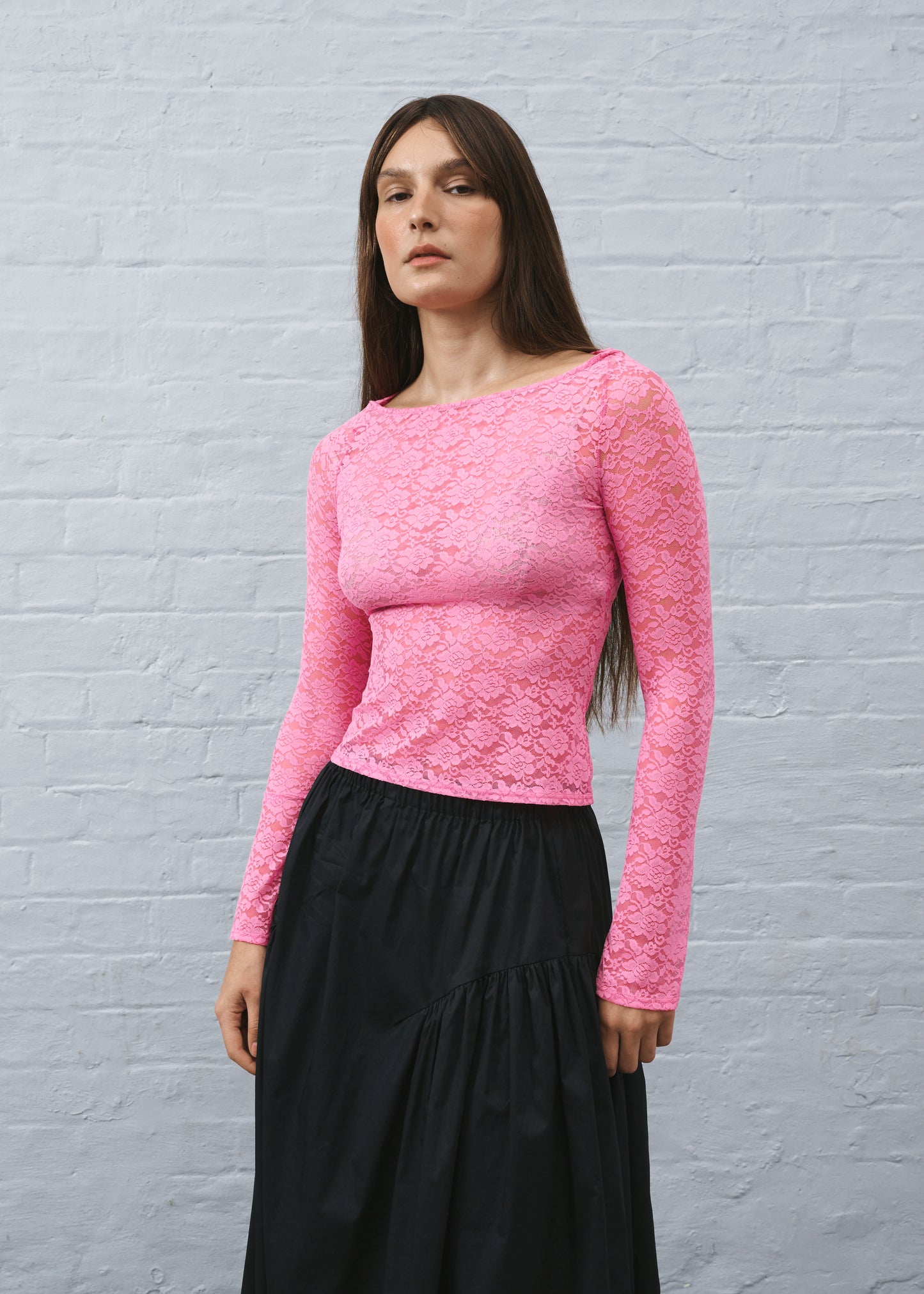 Colette Lace Top Hot Pink