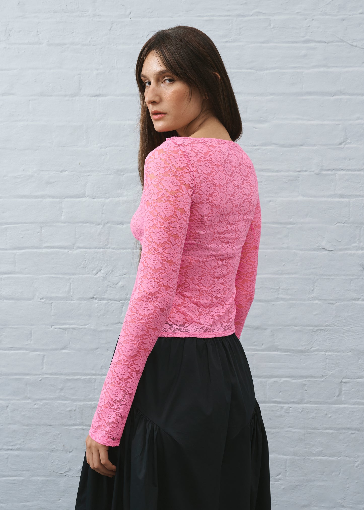 Colette Lace Top Hot Pink