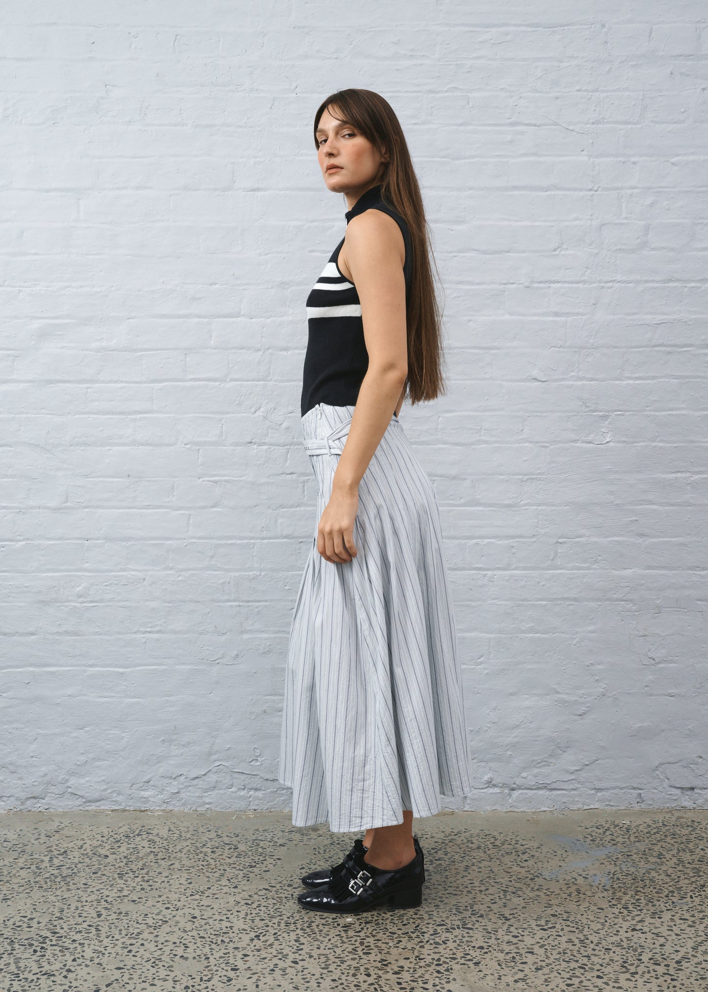 Greta Pleat Skirt Stripe