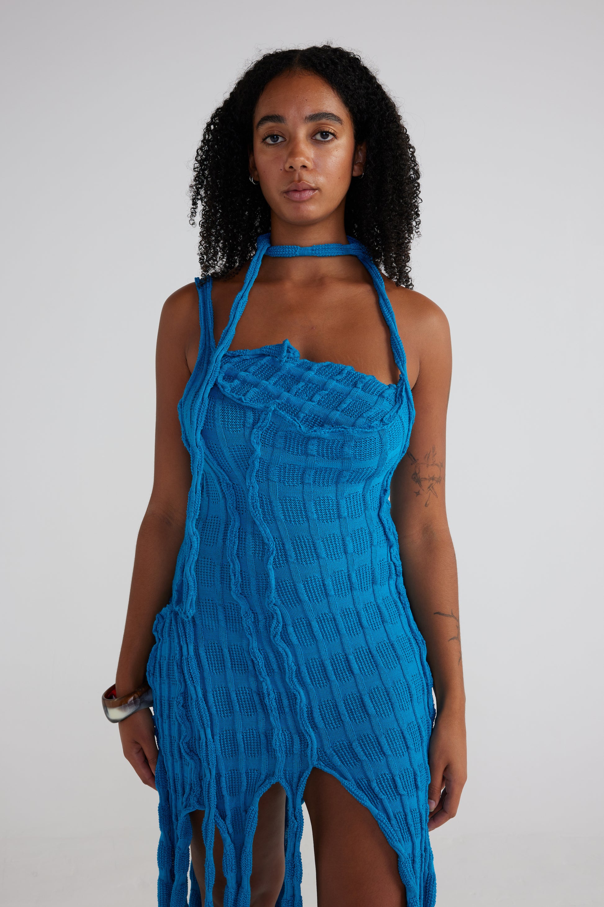 UMA Store Luna Del Pinal azure blue knitted strappy dress