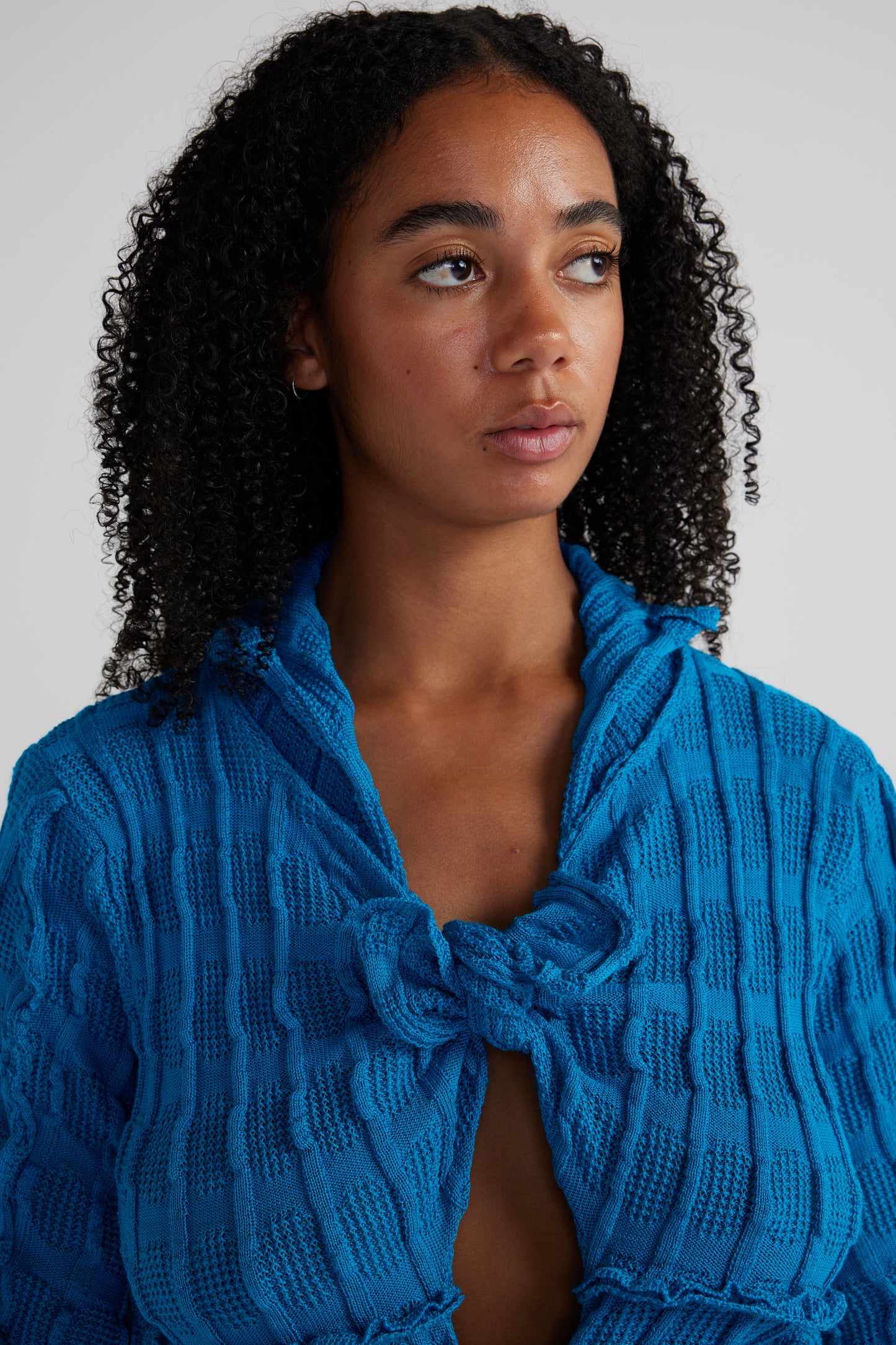 UMA Store Luna Del Pinal azure blue knitted tie cardigan top