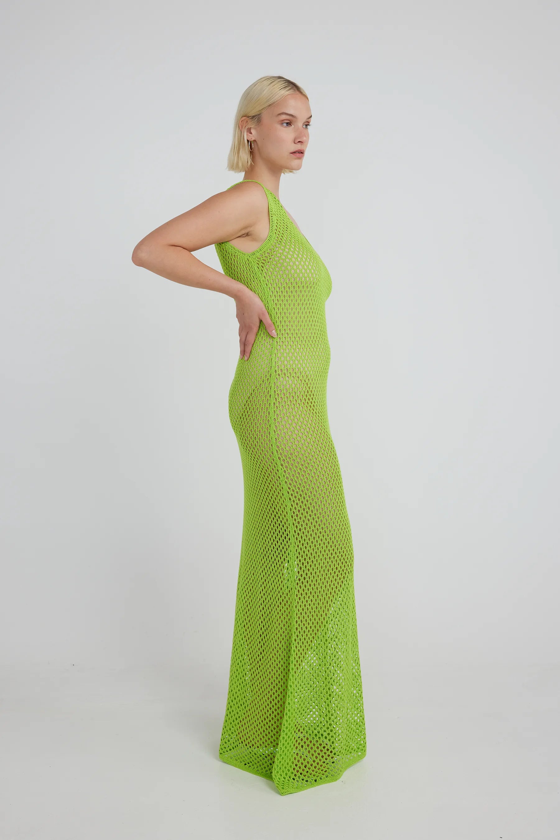 Silk Laundry silk scoop neck mesh green dress