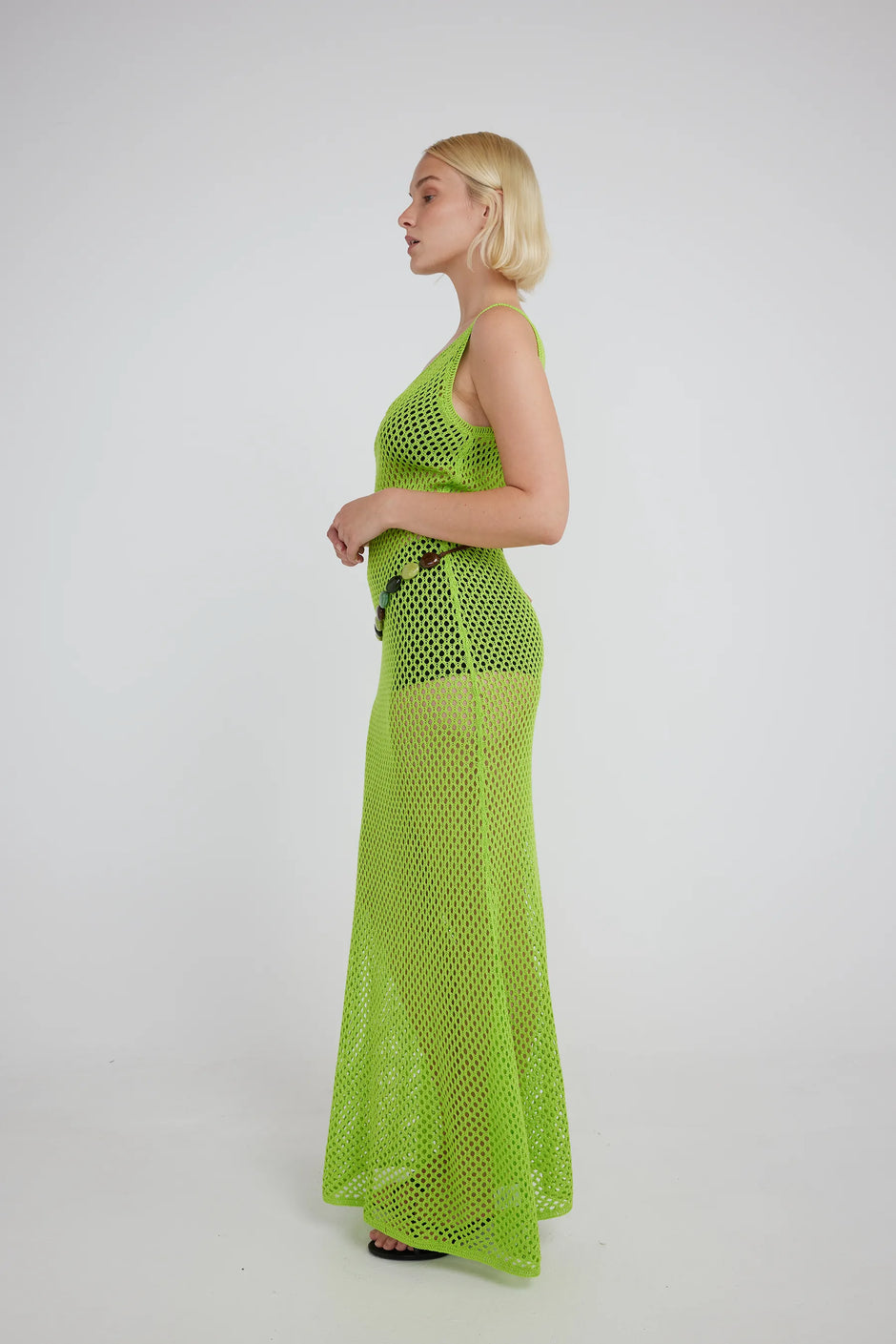 Silk Laundry silk scoop neck mesh green dress