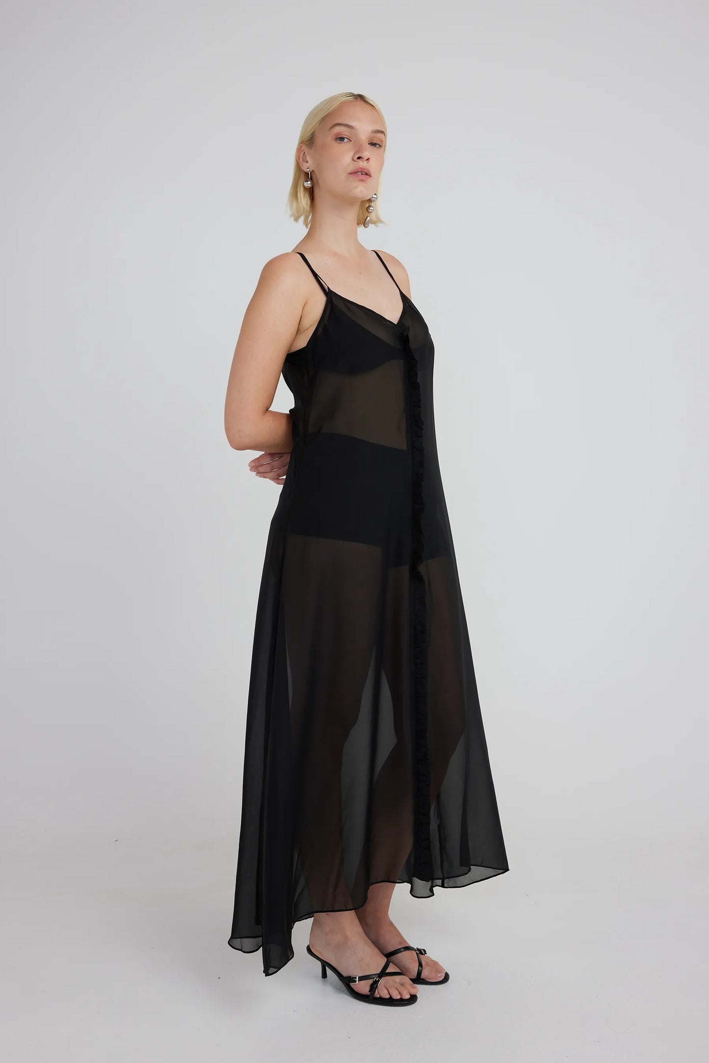 Silk Laundry black silk chiffon toni ruffle dress long
