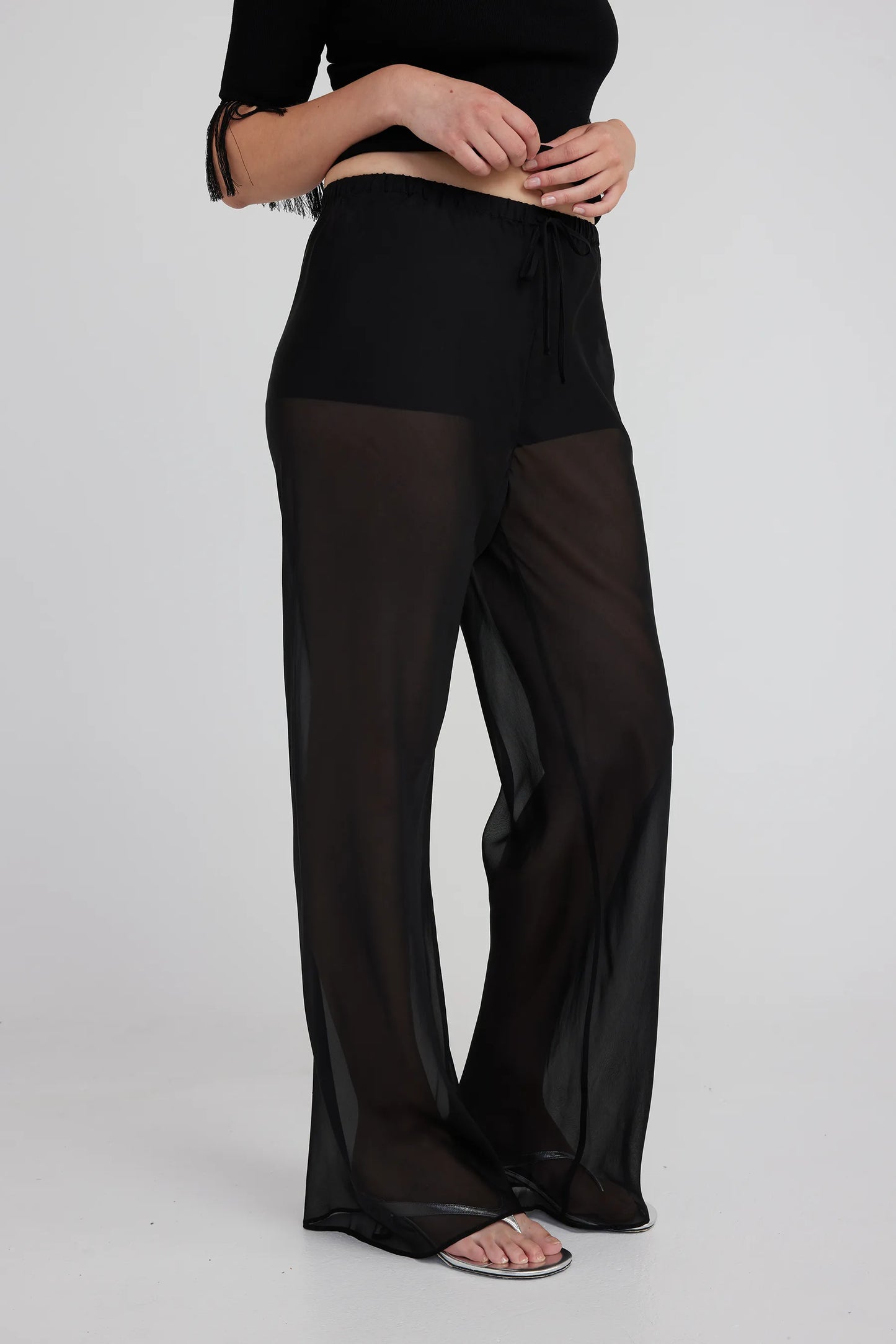Silk Laundry black chiffon silk bias cut pants trousers