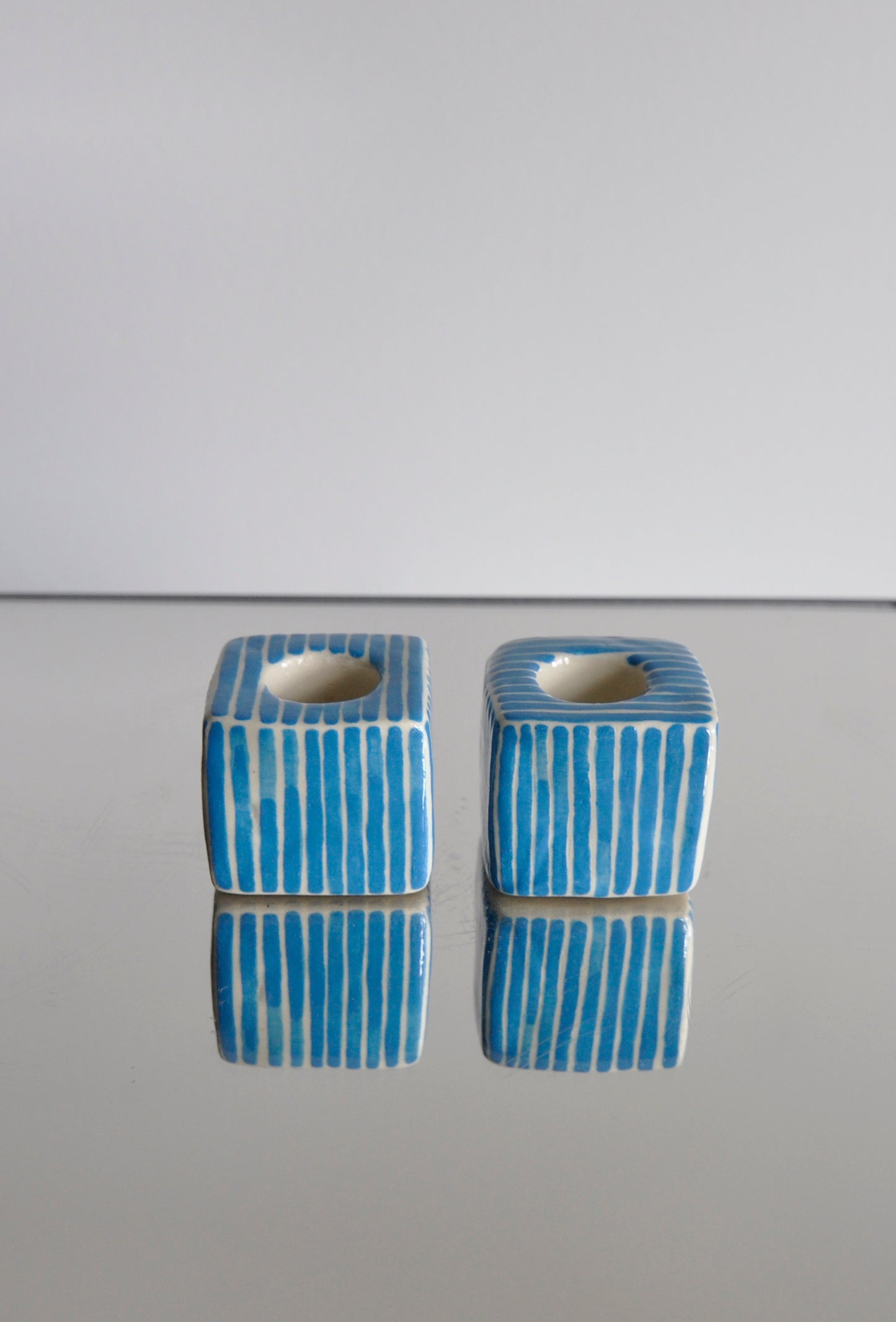 Mini Square Stripe Candle Holder - Pacific