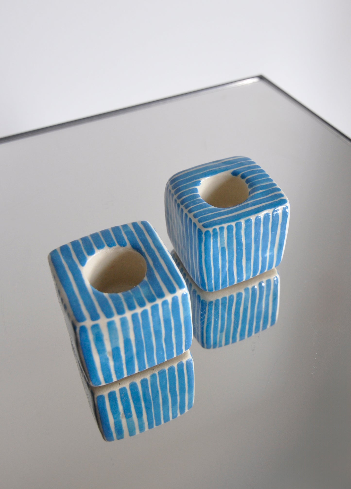 Mini Square Stripe Candle Holder - Pacific