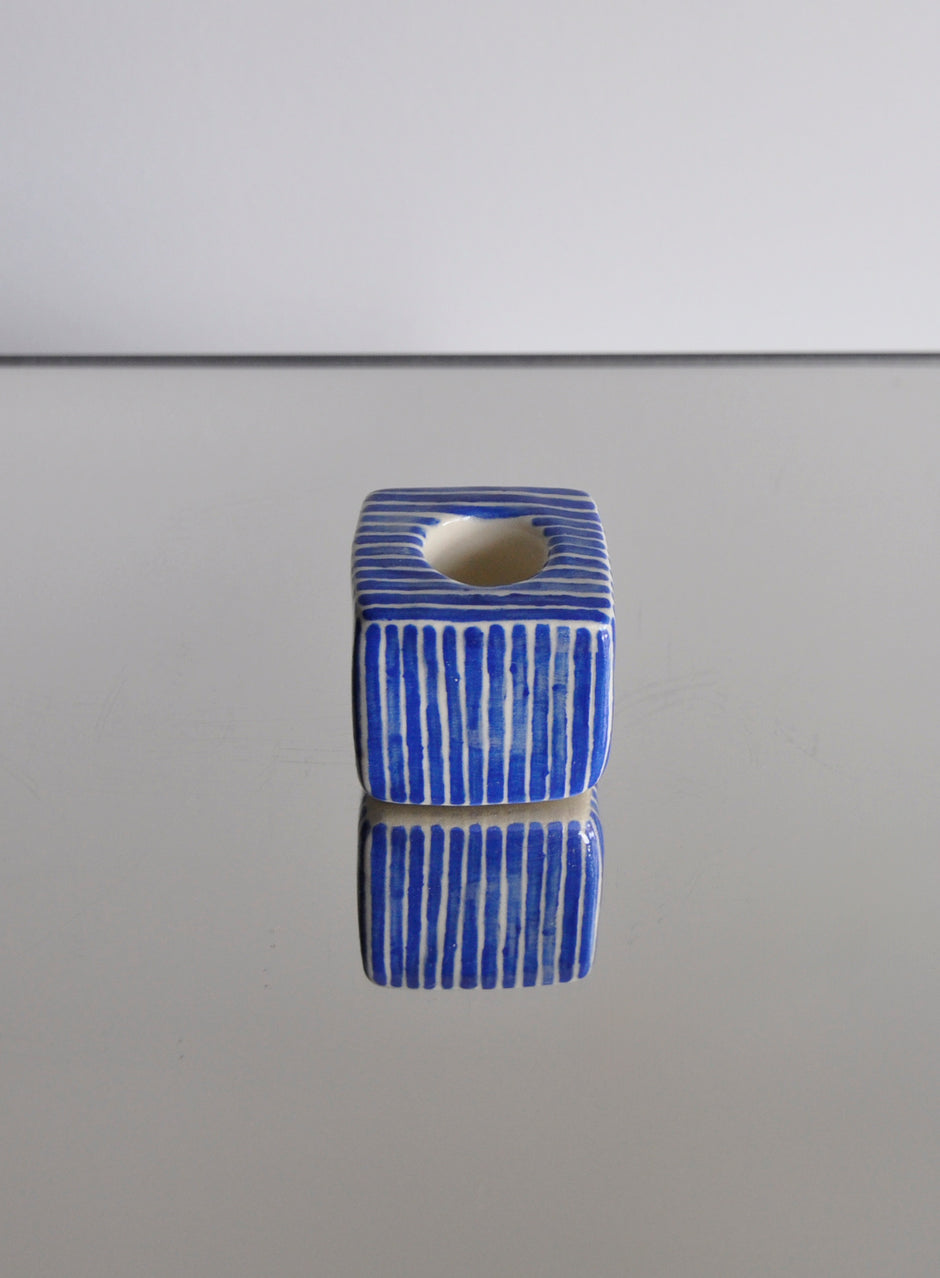 Mini Square Stripe Candle Holder - Cobalt