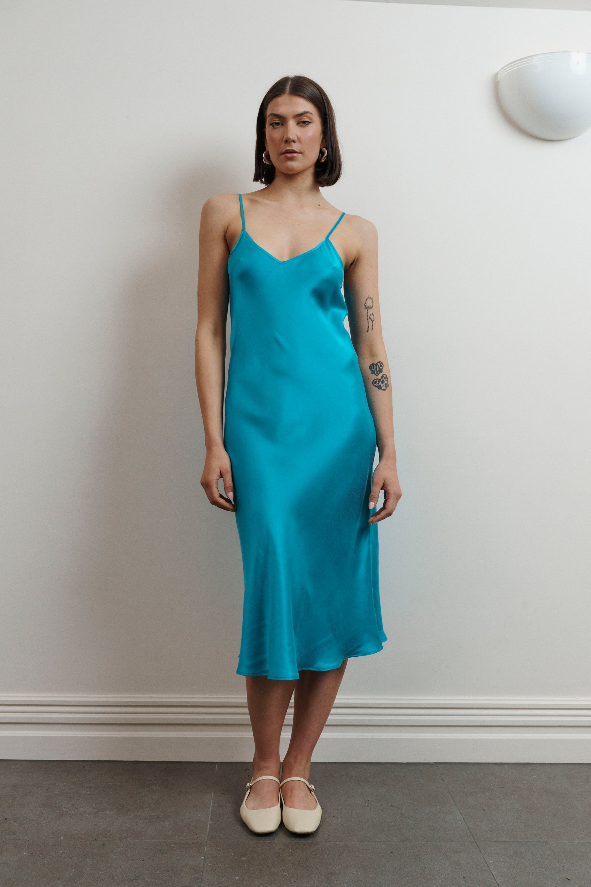 UMA Store Silk laundry 90's slip dress oxygen ocean blue silk slip midi dress