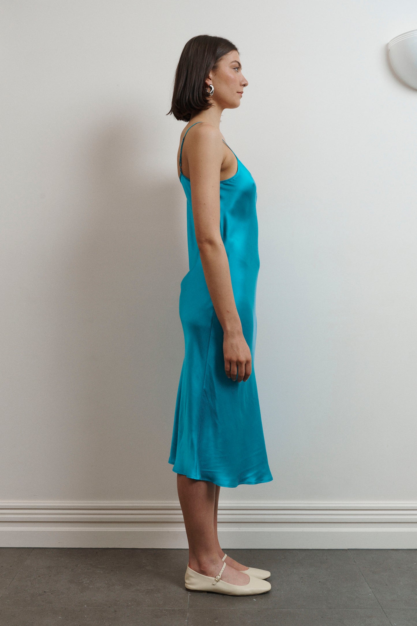 UMA Store Silk laundry 90's slip dress oxygen ocean blue silk slip midi dress