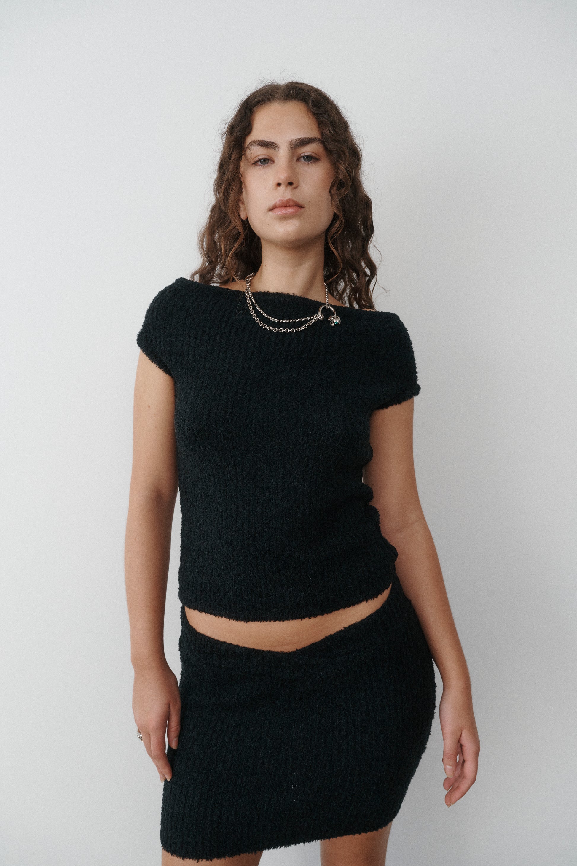 Muse the Label Maru Off-the-shoulder knit jersey black wool top