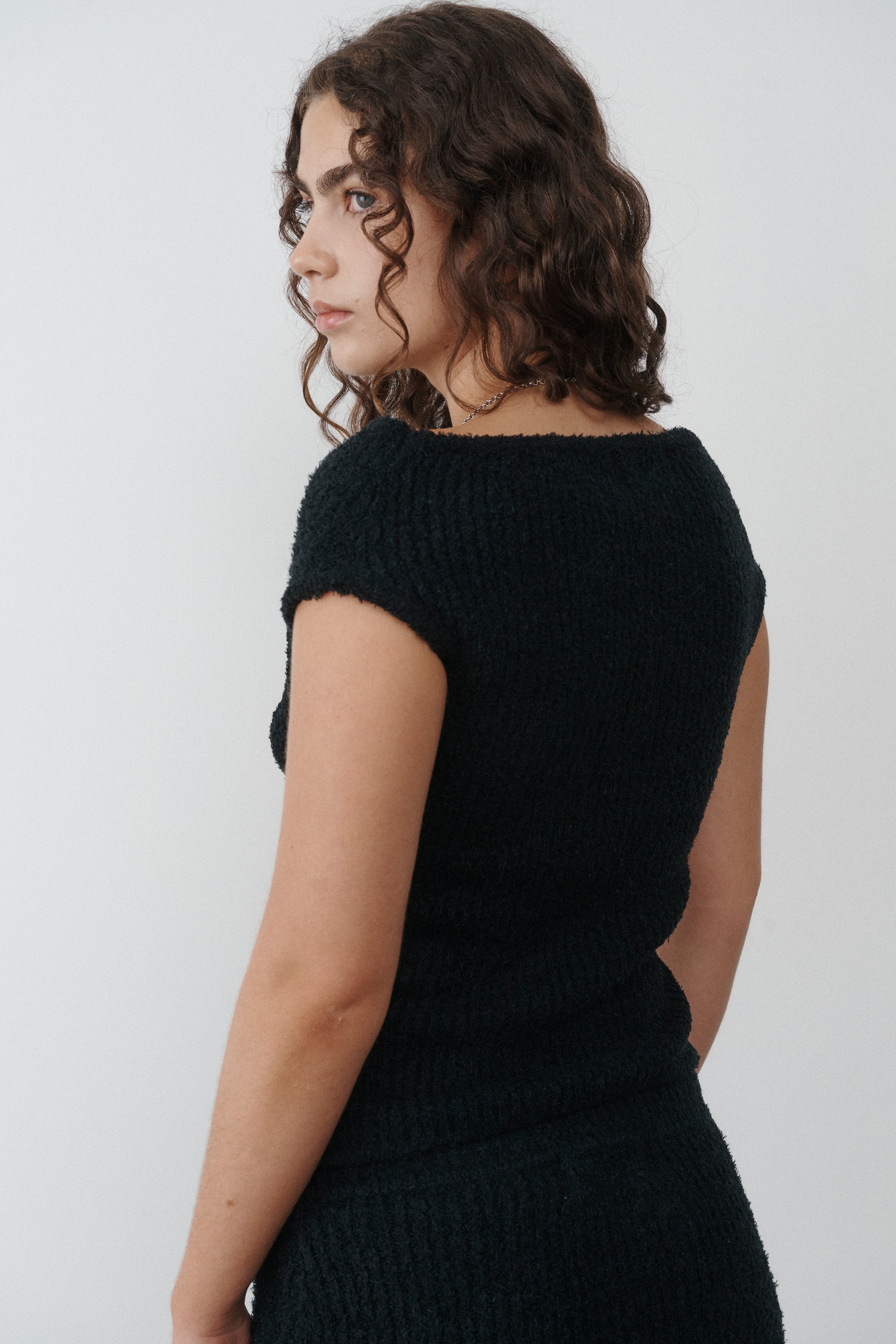 Muse the Label Maru Off-the-shoulder knit jersey black wool top